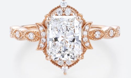 Rose Gold Radiant Cut Lab Grown Diamond Rings​ 1.5ct Art Deco Rings Vintage