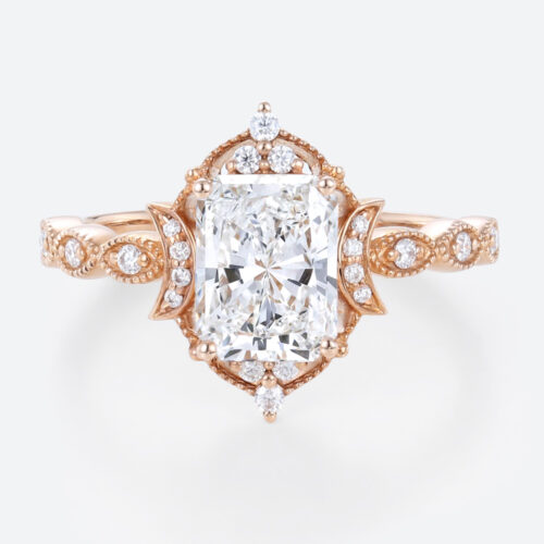 Rose Gold Radiant Cut Lab Grown Diamond Rings​ 1.5ct Art Deco Rings Vintage
