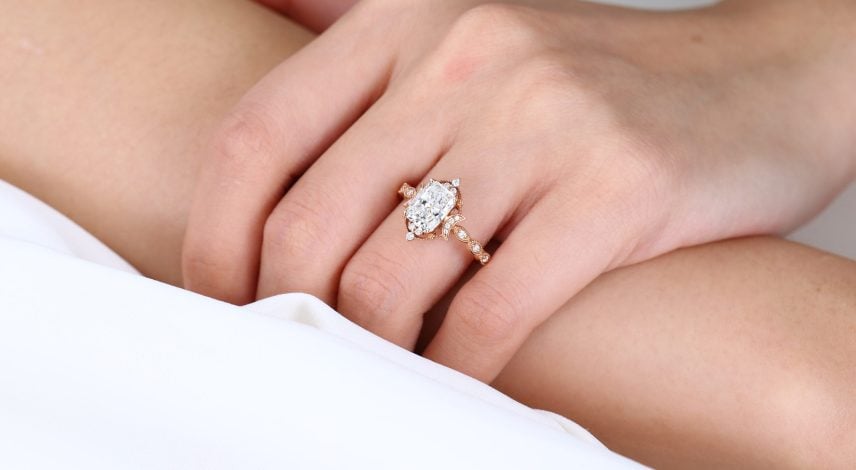 1.5ct Colorless VS+ Radiant Cut Lab Grown Diamond Vintage-Inspired 4-Prong Engagement Ring in Rose Gold (5) Rose Gold Radiant Cut Lab Grown Diamond Rings 1.5ct Art Deco Rings Vintage