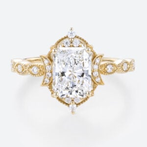 Yellow Gold Radiant Cut Lab Grown Diamond Rings​ 1.5ct Art Deco Rings Vintage