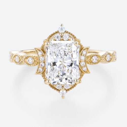 Yellow Gold Radiant Cut Lab Grown Diamond Rings​ 1.5ct Art Deco Rings Vintage