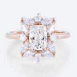 1ct Lab Grown Diamond Ring Halo Rings​ Radiant Cut Engagement Ring in rose gold