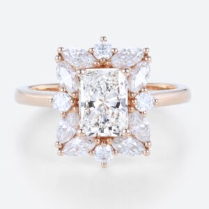 1ct Lab Grown Diamond Ring Halo Rings​ Radiant Cut Engagement Ring in rose gold