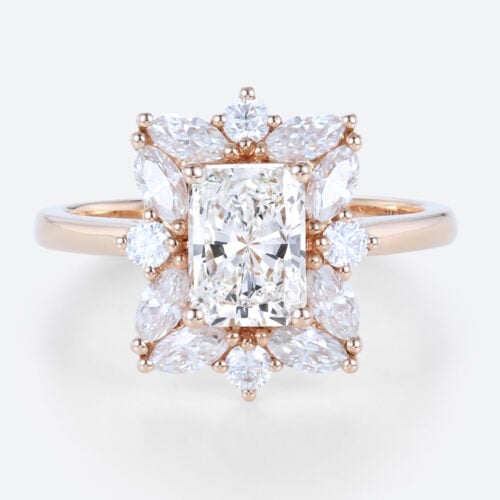 1ct Lab Grown Diamond Ring Halo Rings​ Radiant Cut Engagement Ring in rose gold