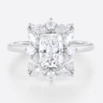 1ct Lab Grown Diamond Ring Halo Rings​ Radiant Cut Engagement Ring in white gold