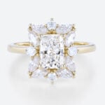 1ct Lab Grown Diamond Ring Halo Rings​ Radiant Cut Engagement Ring in yellow gold
