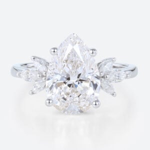 3ct Pear Cut Lab Created Diamond Rings​ Wing-Inspired 4-Prong Ring in White Gold