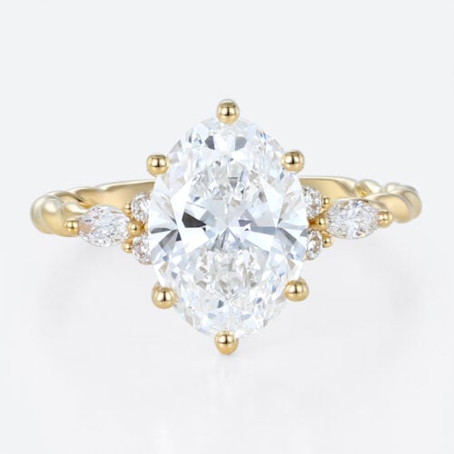 3 Carat Lab Grown Diamond Engagement Ring Twist 6 Prong Ring in yellow gold