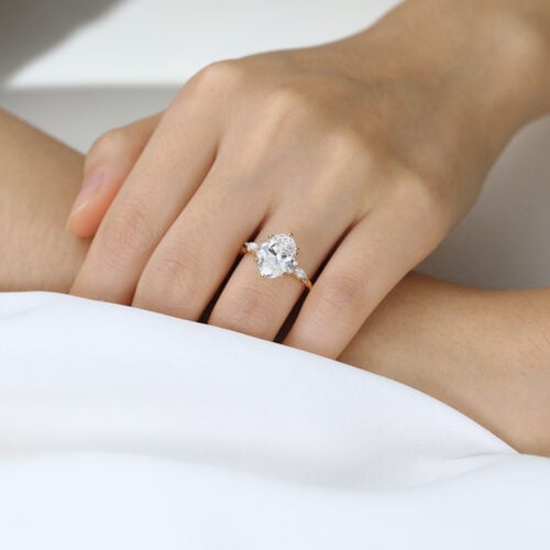 3 Carat Lab Grown Diamond Engagement Ring Twist 6 Prong Ring in yellow gold