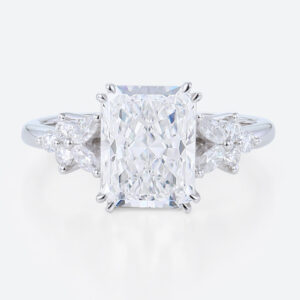 3 Carat Lab Grown Diamond Ring Radiant Cut Floral 4 Double Claw Prong Engagement Ring in White Gold