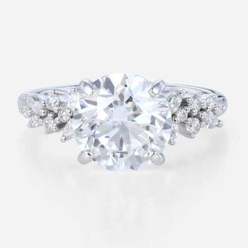 3 Carat Lab Diamond Ring Floral 4 Prong Round Engagement Ring
