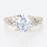 3 Carat Lab Diamond Ring Floral 4 Prong Round Engagement Ring in yellow gold