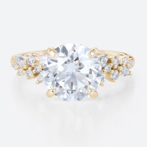 3 Carat Lab Diamond Ring Floral 4 Prong Round Engagement Ring in yellow gold