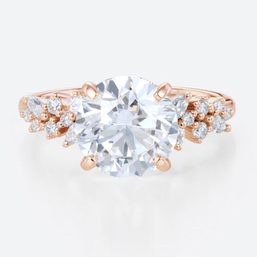 3 Carat Lab Diamond Ring Floral 4 Prong Round Engagement Ring in rose gold