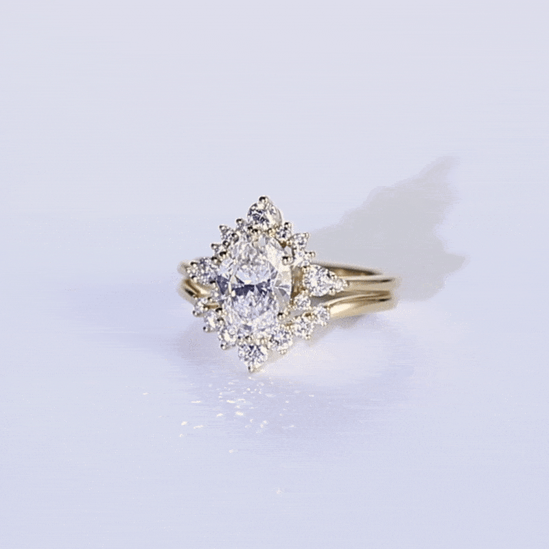 Yellow Gold Oval Lab Diamond Engagement Ring 6 Prong Oval Bridal Ring Set