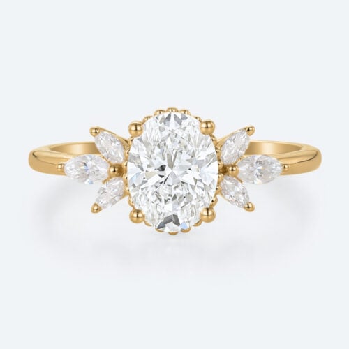 1.5 Carat Oval Lab Diamond Ring 4-Prong Vintage Art Deco Rings in Yellow Gold