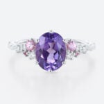 Lab Purple Sapphire Ring​ 3 Carat Oval Delicate Floral Engagement Ring in white gold