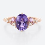 Lab Purple Sapphire Ring​ 3 Carat Oval Delicate Floral Engagement Ring in rose gold