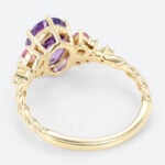Lab Purple Sapphire Ring​ 3 Carat Oval Delicate Floral Engagement Ring