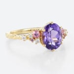 Lab Purple Sapphire Ring​ 3 Carat Oval Delicate Floral Engagement Ring