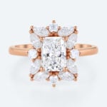 1ct Lab Grown Diamond Ring Halo Rings​ Radiant Cut Engagement Ring in rose gold