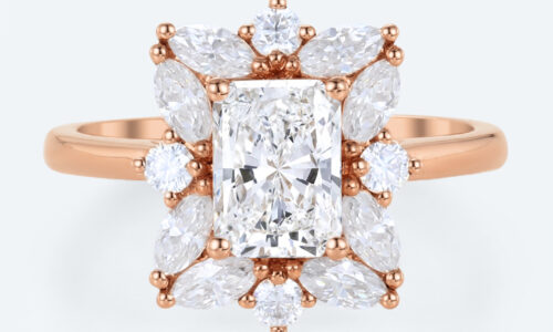 1ct Lab Grown Diamond Ring Halo Rings​ Radiant Cut Engagement Ring in rose gold