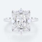 1ct Lab Grown Diamond Ring Halo Rings​ Radiant Cut Engagement Ring in white gold