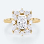 1ct Lab Grown Diamond Ring Halo Rings​ Radiant Cut Engagement Ring in yellow gold
