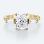 Radiant Cut Diamond Engagement Ring Three Stone Lab Diamond Rings in Yellow Gold