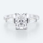 Radiant Cut Diamond Engagement Ring Three Stone Lab Diamond Rings in White Gold