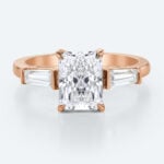 Radiant Cut Diamond Engagement Ring Three Stone Lab Diamond Rings in Rose Gold
