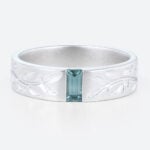 Baguette Cut Green Sapphire Finish Matte Wide Wedding Band in white gold