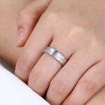 Baguette Cut Green Sapphire Finish Matte Wide Wedding Band in white gold