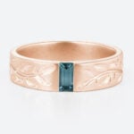 Baguette Cut Green Sapphire Finish Matte Wide Wedding Band in rose gold