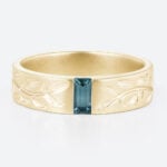 Baguette Cut Green Sapphire Finish Matte Wide Wedding Band in yellow gold