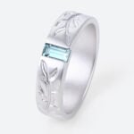Baguette Cut Green Sapphire Finish Matte Wide Wedding Band in white gold