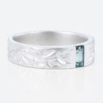 Baguette Cut Green Sapphire Finish Matte Wide Wedding Band in white gold