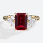 Lab Created Ruby and Diamond Cluster Ring Simple Gold Rings for Ladies