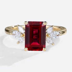 Lab Created Ruby and Diamond Cluster Ring Simple Gold Rings for Ladies