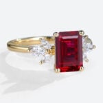 Lab Created Ruby and Diamond Cluster Ring Simple Gold Rings for Ladies