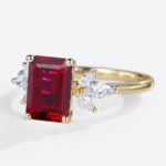 Lab Created Ruby and Diamond Cluster Ring Simple Gold Rings for Ladies