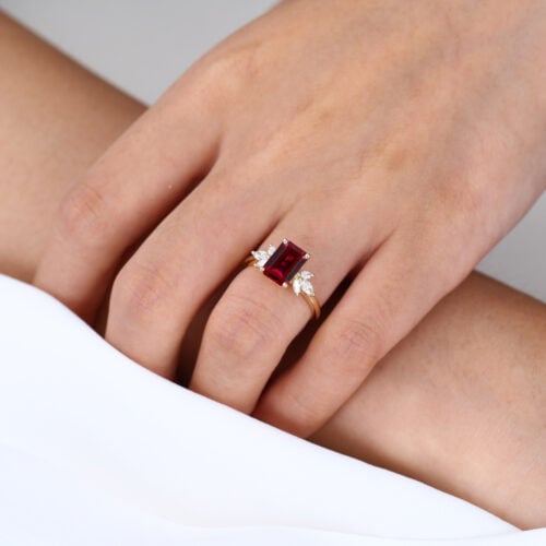 Lab Created Ruby and Diamond Cluster Ring Simple Gold Rings for Ladies