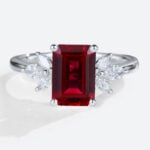 Lab Created Ruby and Diamond Cluster Ring Simple Gold Rings for Ladies in White Gold