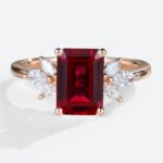 Lab Created Ruby and Diamond Cluster Ring Simple Gold Rings for Ladies in Rose Gold