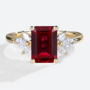 Lab Created Ruby and Diamond Cluster Ring Simple Gold Rings for Ladies