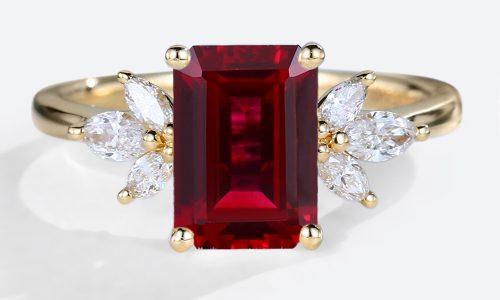 Lab Created Ruby and Diamond Cluster Ring Simple Gold Rings for Ladies