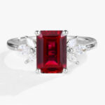 Lab Created Ruby and Diamond Cluster Ring Simple Gold Rings for Ladies in White Gold