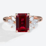 Lab Created Ruby and Diamond Cluster Ring Simple Gold Rings for Ladies in Rose Gold