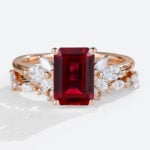 Rose Gold Emerald Cut Lab Grown Ruby​ with Marquise Accented Bridal Set