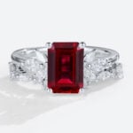 White Gold Emerald Cut Lab Grown Ruby​ with Marquise Accented Bridal Set